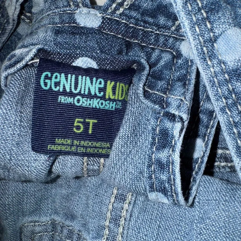 OshKosh Overalls Twin Set of 2 Girls 5 Denim Polka Dot Matching Cute Jeans